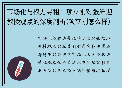 市场化与权力寻租：项立刚对张维迎教授观点的深度剖析(项立刚怎么样)