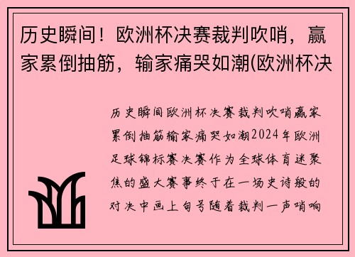 历史瞬间！欧洲杯决赛裁判吹哨，赢家累倒抽筋，输家痛哭如潮(欧洲杯决赛误判)